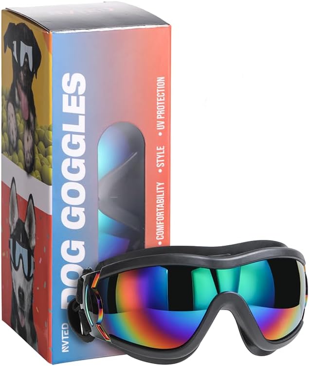 NVTED Dog Sunglasses Dog Goggles, UV Wind Dust Fog Protection Pet Glasses Eye Wear with Adjustable Strap for Medium or Large Size (Laser) NVTED Dog Sunglasses Dog Goggles, UV Wind Dust Fog Protection Pet Glasses Eye Wear with Adjustable Strap for Medium or Large Size (Laser)