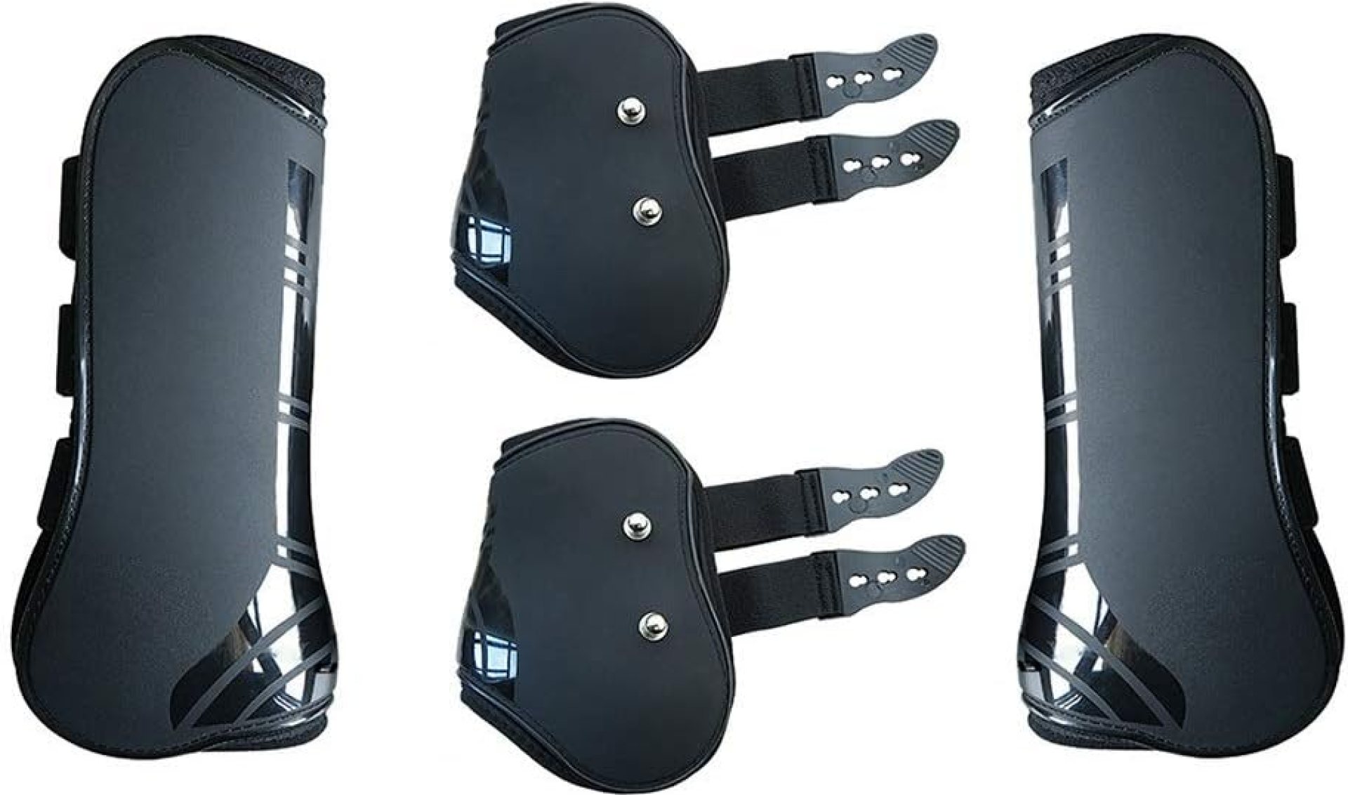 MAYiT Horse Tendon Boots (4 pcs – Front & Hind), PU Shell Tendon Fetlock Brace Guard Boots for Riding Shock Absorbing Jumping Competition Protection MAYiT Horse Tendon Boots (4 pcs – Front & Hind), PU Shell Tendon Fetlock Brace Guard Boots for Riding Shock Absorbing Jumping Competition Protection
