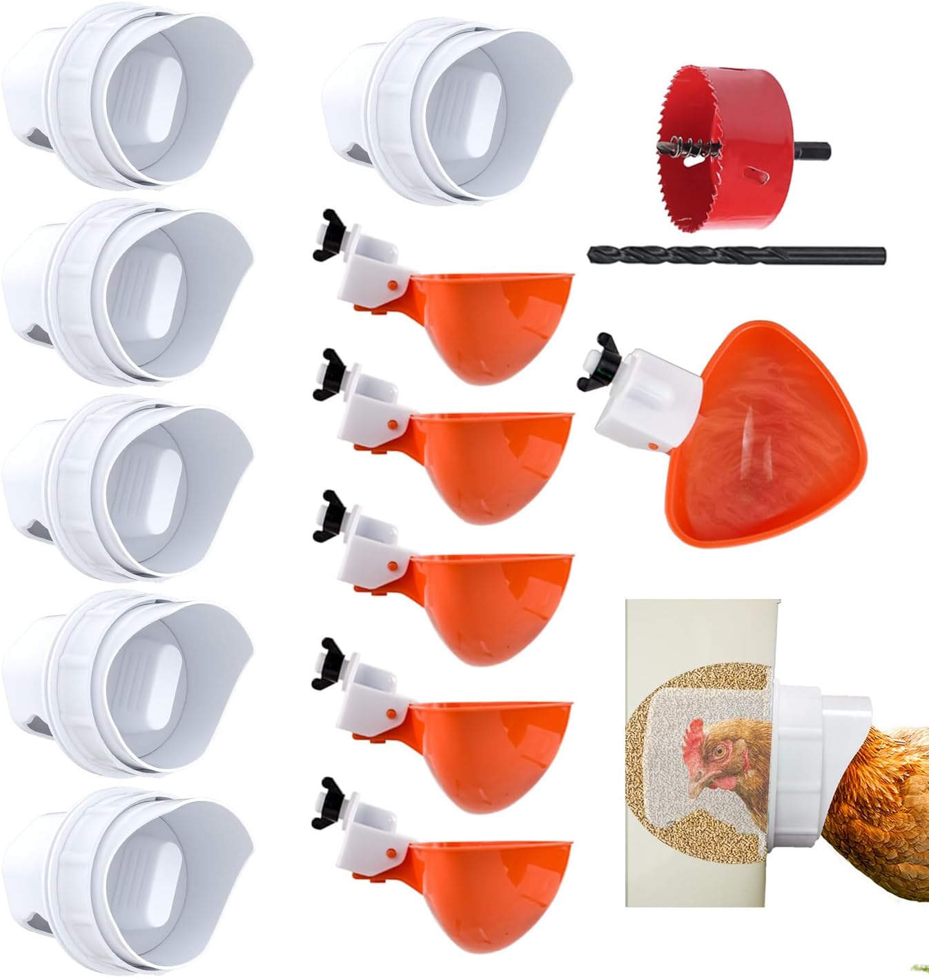 DIY Chicken Feeder and Waterer Automatic Chicken Feeder No Waste Poultry Feeder Kit for Buckets Barrels Bins Troughs, 6 Ports and 6 Water Cups DIY Chicken Feeder and Waterer Automatic Chicken Feeder No Waste Poultry Feeder Kit for Buckets Barrels Bins Troughs, 6 Ports and 6 Water Cups