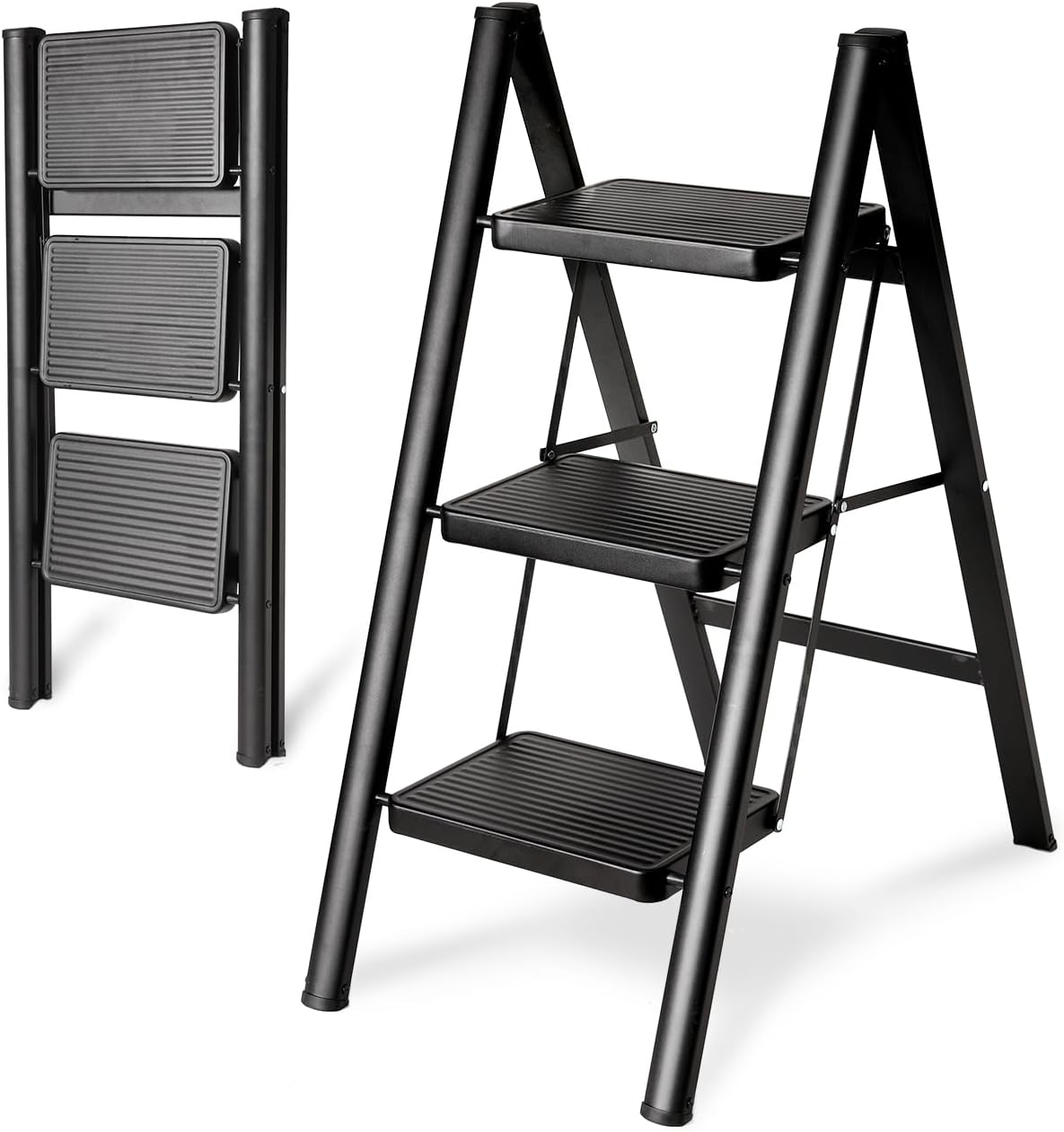 Double Elite Step Ladder 3 Step Folding, Sturdy 330 Lbs Small Step Stool for Adults, Safer Full Steel Multi-use Kitchen Ladder for Home, Closet Step Stool Ladder with Anti-Slip Wide Pedals, Black Double Elite Step Ladder 3 Step Folding, Sturdy 330 Lbs Small Step Stool for Adults, Safer Full Steel Multi-use Kitchen Ladder for Home, Closet Step Stool Ladder with Anti-Slip Wide Pedals, Black