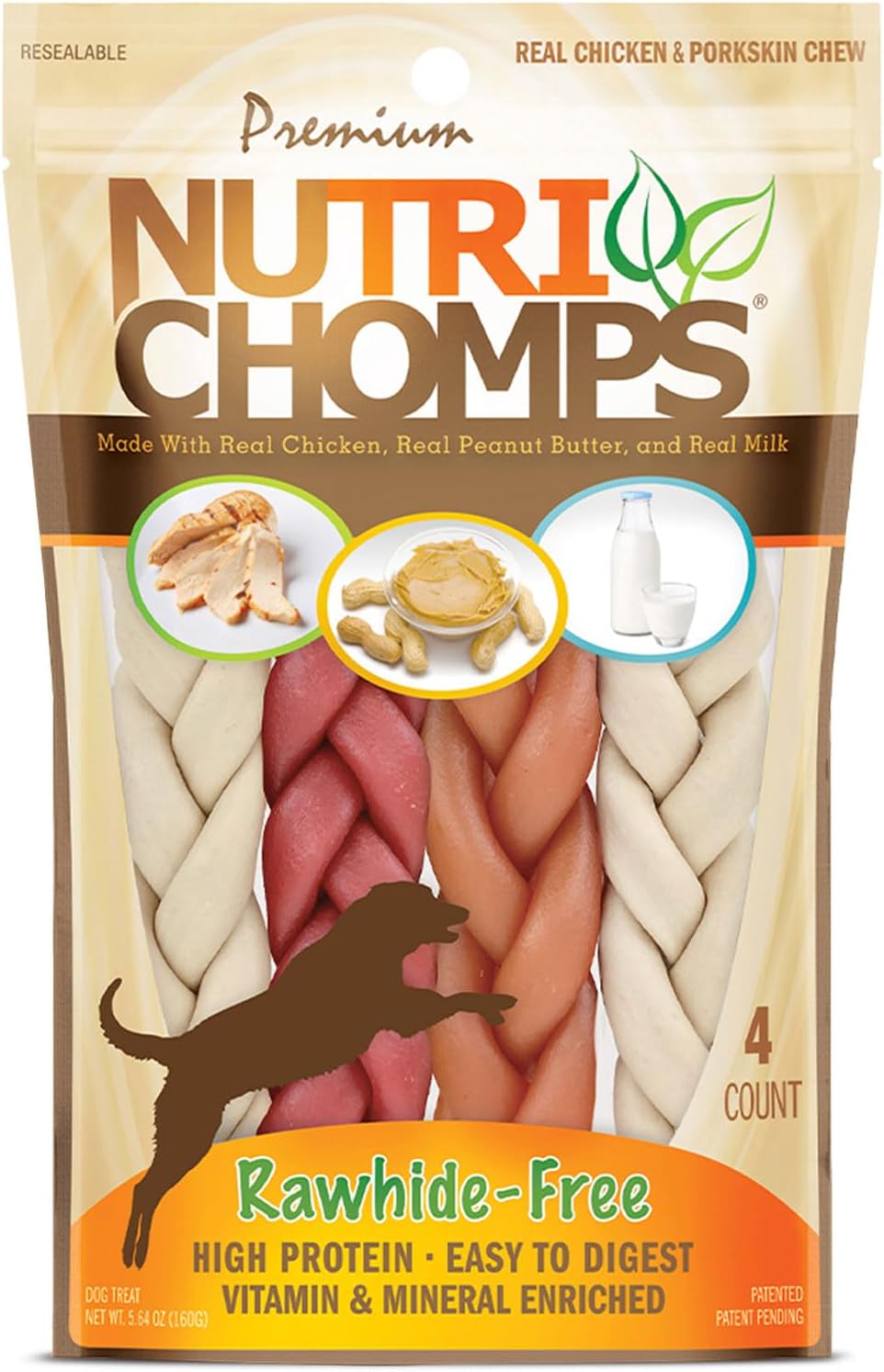 NutriChomps Dog Chews, 6-inch Braids, Easy to Digest, Rawhide-Free Dog Treats, Healthy, Real Chicken, Peanut Butter and Milk flavors, Pack of 4 NutriChomps Dog Chews, 6-inch Braids, Easy to Digest, Rawhide-Free Dog Treats, Healthy, Real Chicken, Peanut Butter and Milk flavors, Pack of 4