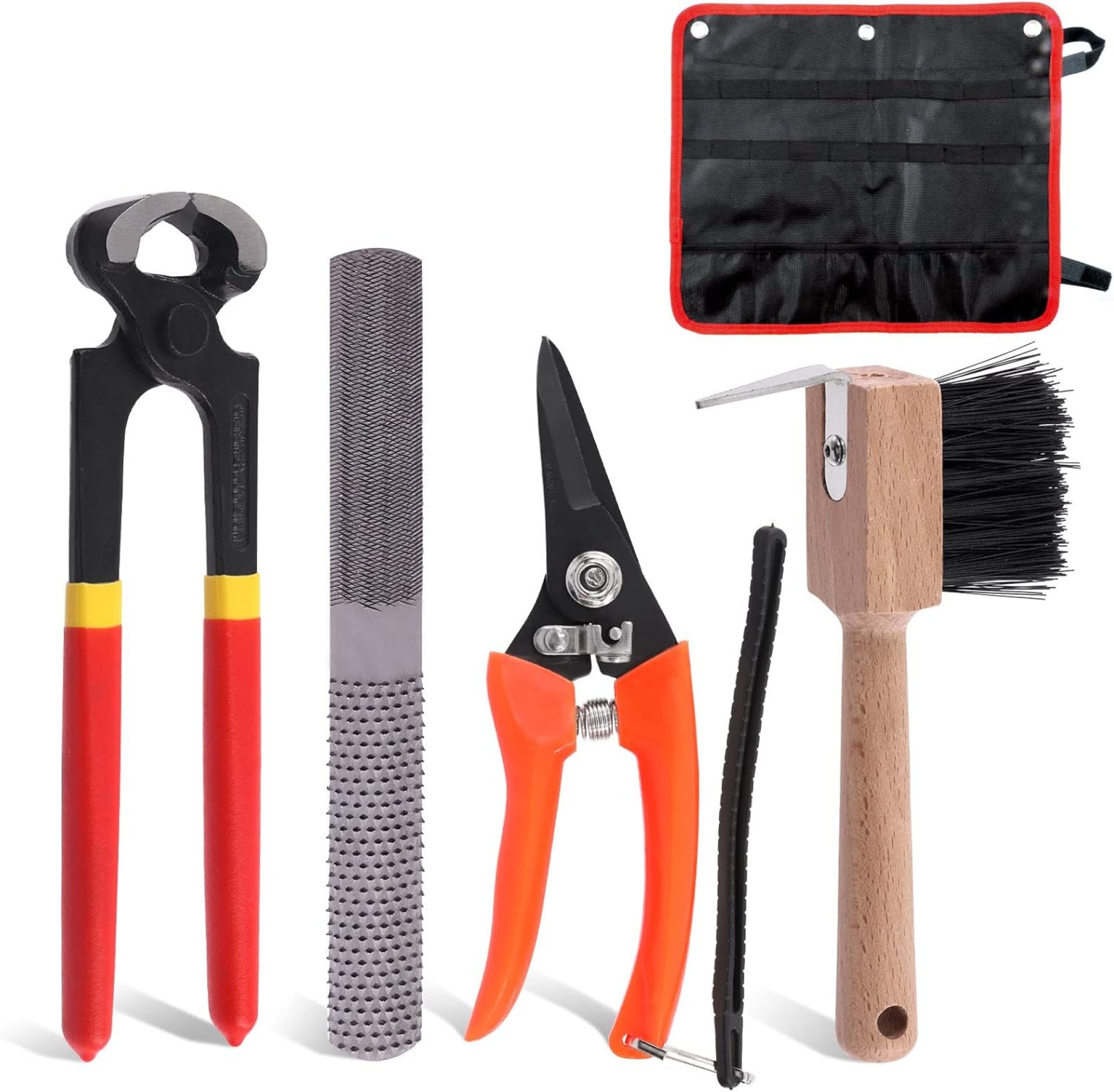 Glarks 5Pcs Professional Farrier Tool Kit, Hoof Nippers Hoof Rasp Hoof Trimming Shears Hoof Brush with Storage Bag Kit, Rasp Hoof Cutter Equestrian Supplies Set for Horses Donkeys Goats Pigs Glarks 5Pcs Professional Farrier Tool Kit, Hoof Nippers Hoof Rasp Hoof Trimming Shears Hoof Brush with Storage Bag Kit, Rasp Hoof Cutter Equestrian Supplies Set for Horses Donkeys Goats Pigs