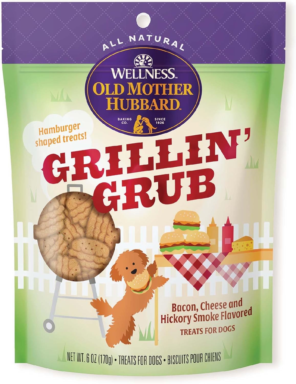 Old Mother Hubbard Wellness Grillin’ Grub Dog Biscuits, Natural, Seasonal, Summer Inspired Treats, Bacon, Cheese & Hickory Smoke Flavor, (6 Ounce Bag) Old Mother Hubbard Wellness Grillin’ Grub Dog Biscuits, Natural, Seasonal, Summer Inspired Treats, Bacon, Cheese & Hickory Smoke Flavor, (6 Ounce Bag)