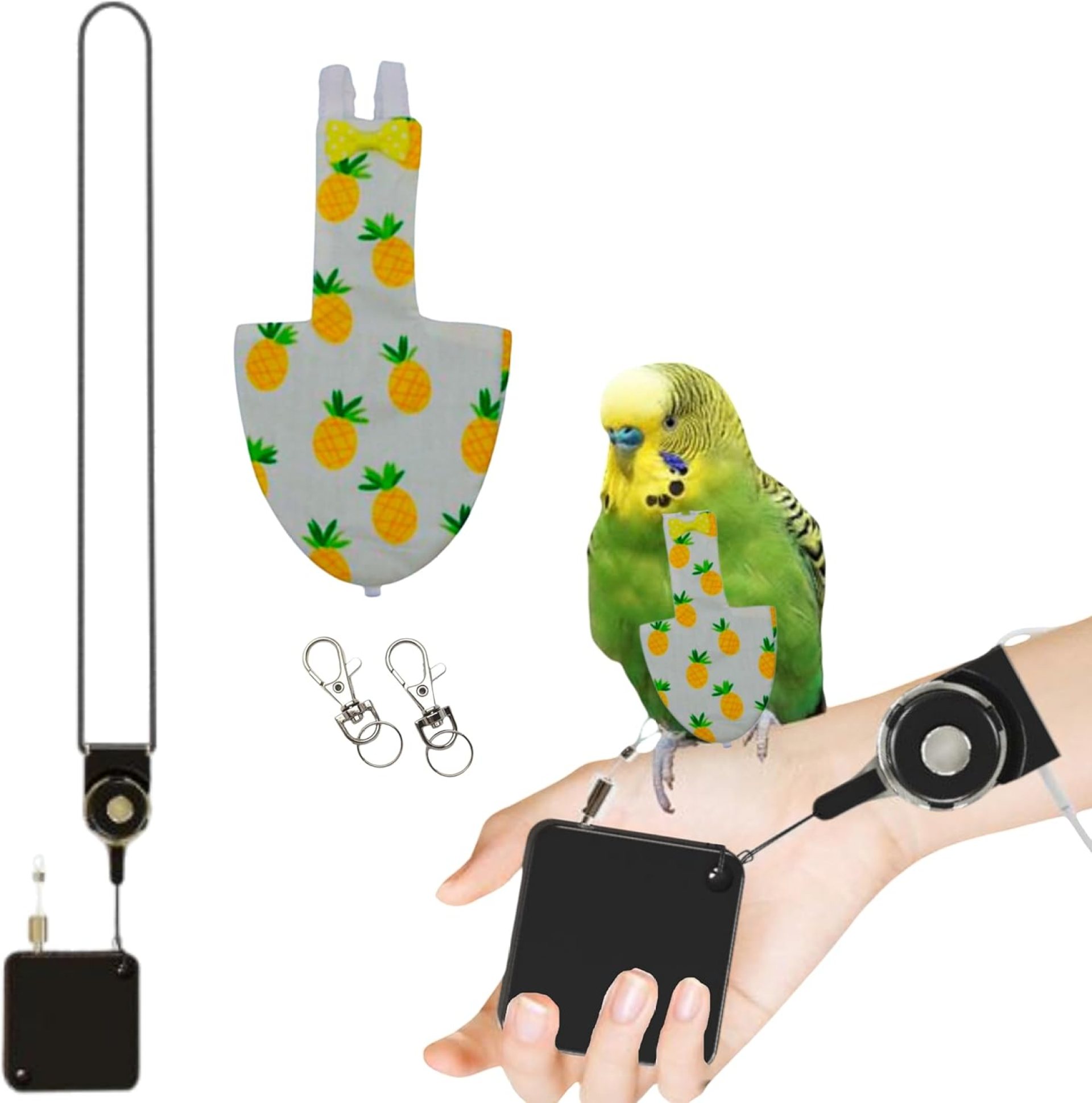 Bird Leash Harness and Diaper Set, Mini Bird Leashes, Birds Adjustable Outdoor Flying Training and Diapers, Chick Diapers, Flight Suit Accessories for Budgie Conure Parakeet Cockatiel (Pineapple, S) Bird Leash Harness and Diaper Set, Mini Bird Leashes, Birds Adjustable Outdoor Flying Training and Diapers, Chick Diapers, Flight Suit Accessories for Budgie Conure Parakeet Cockatiel (Pineapple, S)