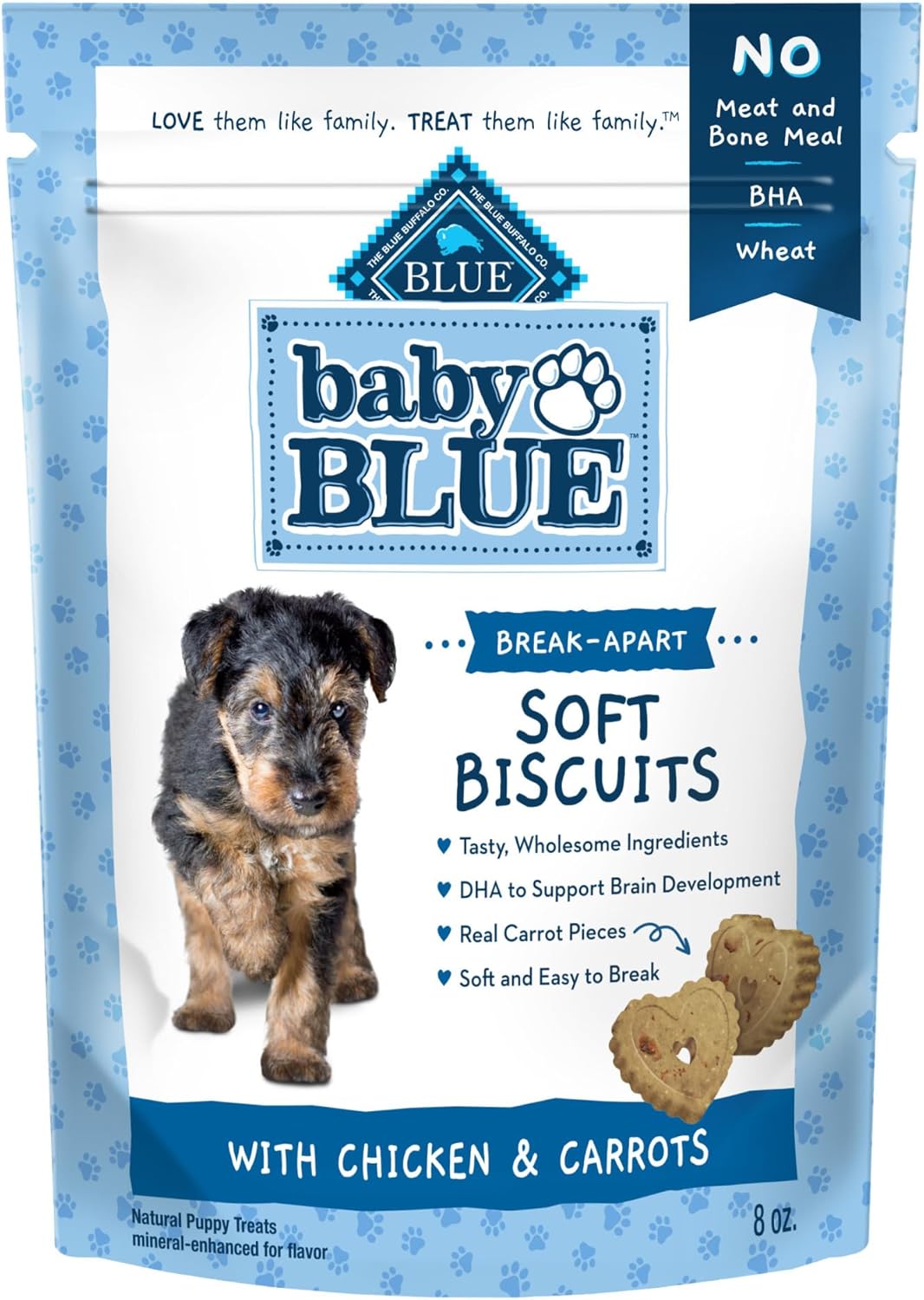 Blue Buffalo Baby BLUE Soft Biscuits with DHA, Natural Dog Treats for Puppies, Great for Training, with Chicken & Carrots, 8-oz. Bag Blue Buffalo Baby BLUE Soft Biscuits with DHA, Natural Dog Treats for Puppies, Great for Training, with Chicken & Carrots, 8-oz. Bag