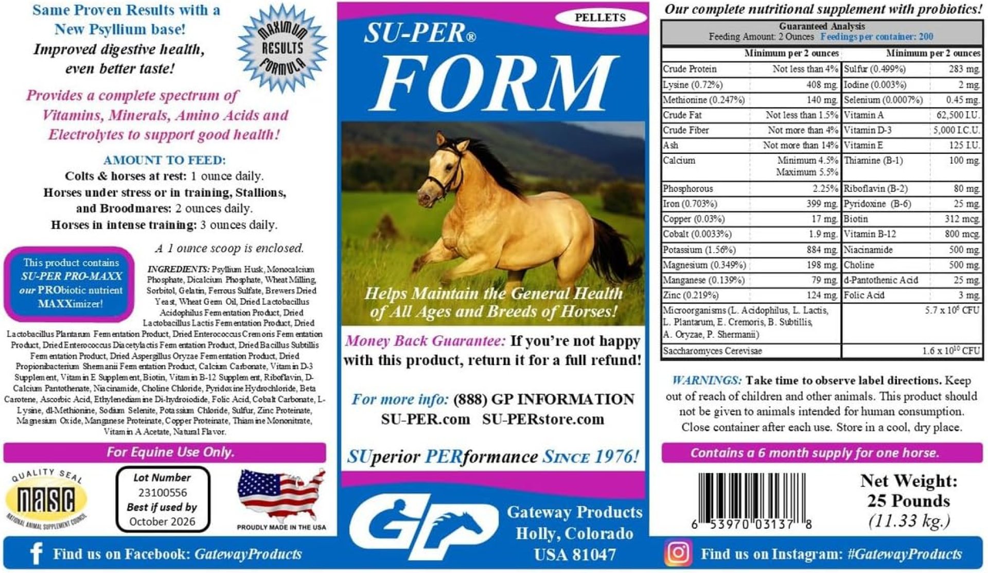 Form Horse Vitamins and Minerals Pellets – Nutritional Supplement with Probiotics – Vitamins, Minerals, Amino Acids & Electrolytes – Helps Maintain General Health – 25 Pounds, 6 Month Supply Form Horse Vitamins and Minerals Pellets – Nutritional Supplement with Probiotics – Vitamins, Minerals, Amino Acids & Electrolytes – Helps Maintain General Health – 25 Pounds, 6 Month Supply