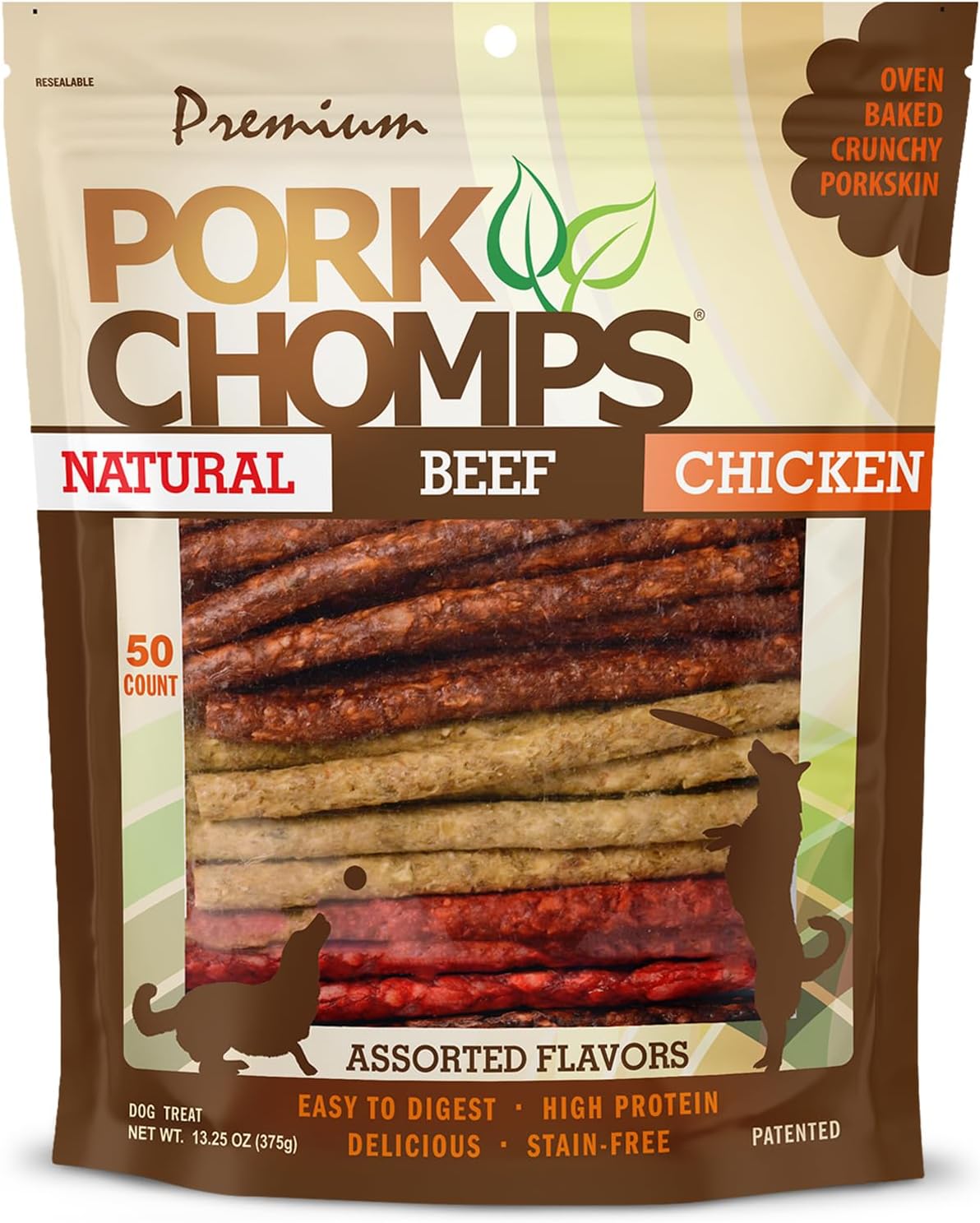 Pork Chomps Dog Chews, 5-inch Munchy Sticks, Assorted Flavors, 50 Count (Pack of 1) Pork Chomps Dog Chews, 5-inch Munchy Sticks, Assorted Flavors, 50 Count (Pack of 1)