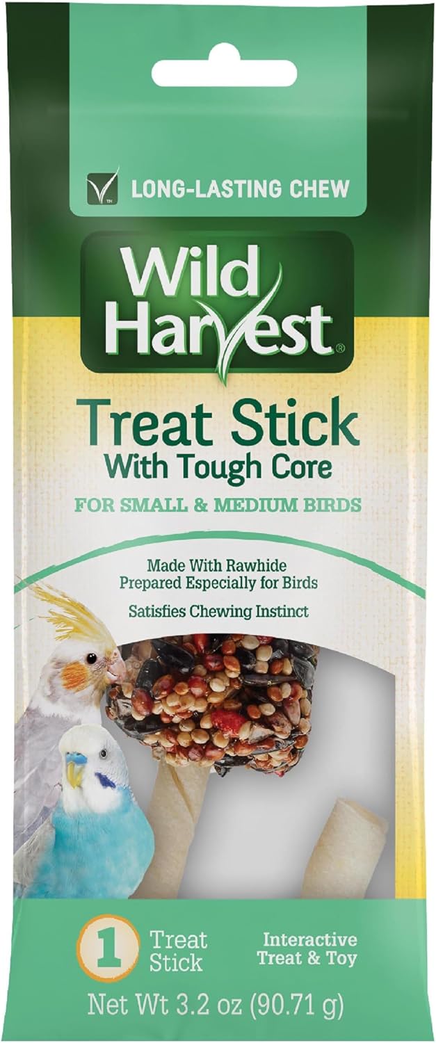 Wild Harvest Treat Stick with Tough Core for Small and Medium Birds, 1 oz Count, 100% Edible Interactive Treat and Toy Made with Rawhide Prepared Especially for Birds Wild Harvest Treat Stick with Tough Core for Small and Medium Birds, 1 oz Count, 100% Edible Interactive Treat and Toy Made with Rawhide Prepared Especially for Birds