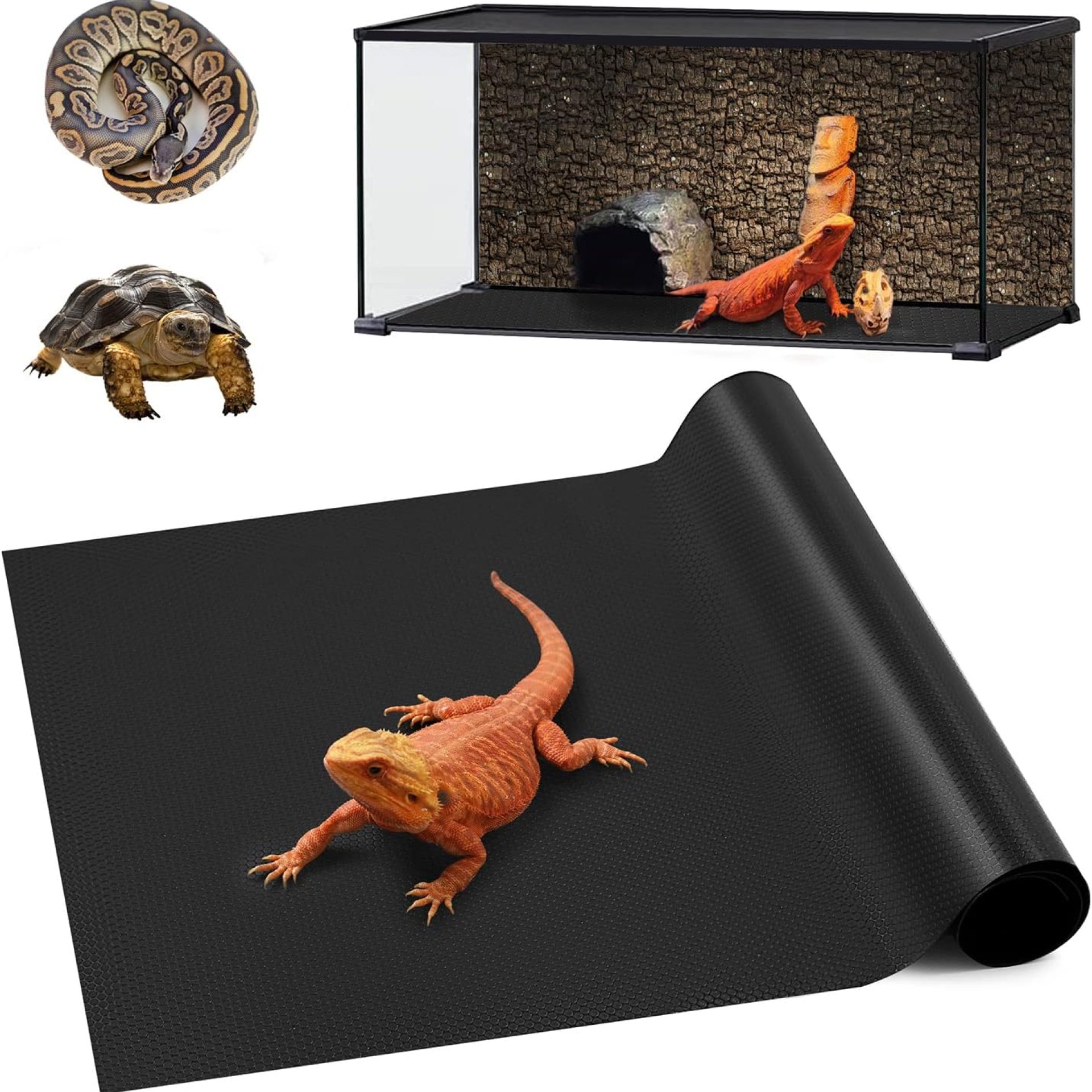 Bearded Dragon Tank Accessories, Reptile Carpet Bedding, Non-Adhesive Reptile Mat Warming Reptile Terrarium Liner Substrate for Leopard Gecko, Snake, Lizard, Tortoise, Iguana Black(18″x72″) Bearded Dragon Tank Accessories, Reptile Carpet Bedding, Non-Adhesive Reptile Mat Warming Reptile Terrarium Liner Substrate for Leopard Gecko, Snake, Lizard, Tortoise, Iguana Black(18″x72″)