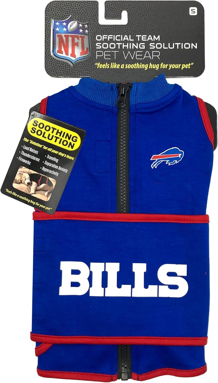 NFL Buffalo Bills Dog Anxiety Shirt Calming Soothing Solution Vest, for Dogs & Cats with Anxiety, Fears, Fireworks, Loud Noises, Dark, Lonely Keeps Dogs Calm and Feeling Safe, Relaxing Jacket, Medium NFL Buffalo Bills Dog Anxiety Shirt Calming Soothing Solution Vest, for Dogs & Cats with Anxiety, Fears, Fireworks, Loud Noises, Dark, Lonely Keeps Dogs Calm and Feeling Safe, Relaxing Jacket, Medium