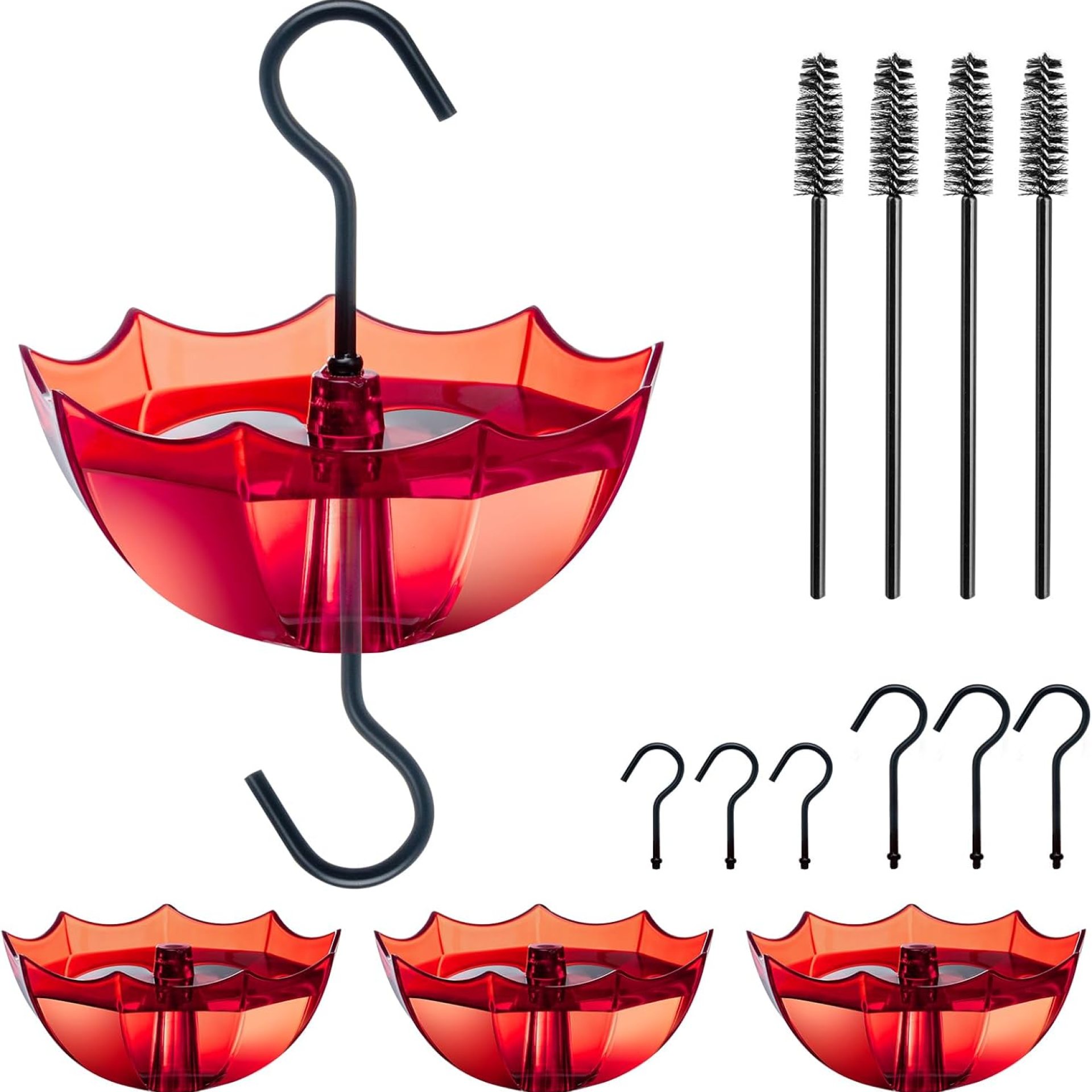 Ant Moat for Hummingbird Feeder, 5 OZ x 4 Pack Red Umbrella Ant Guard with Large Capacity, Hummingbird Feeder Accessory Hooks with Brushes Ant Moat for Hummingbird Feeder, 5 OZ x 4 Pack Red Umbrella Ant Guard with Large Capacity, Hummingbird Feeder Accessory Hooks with Brushes