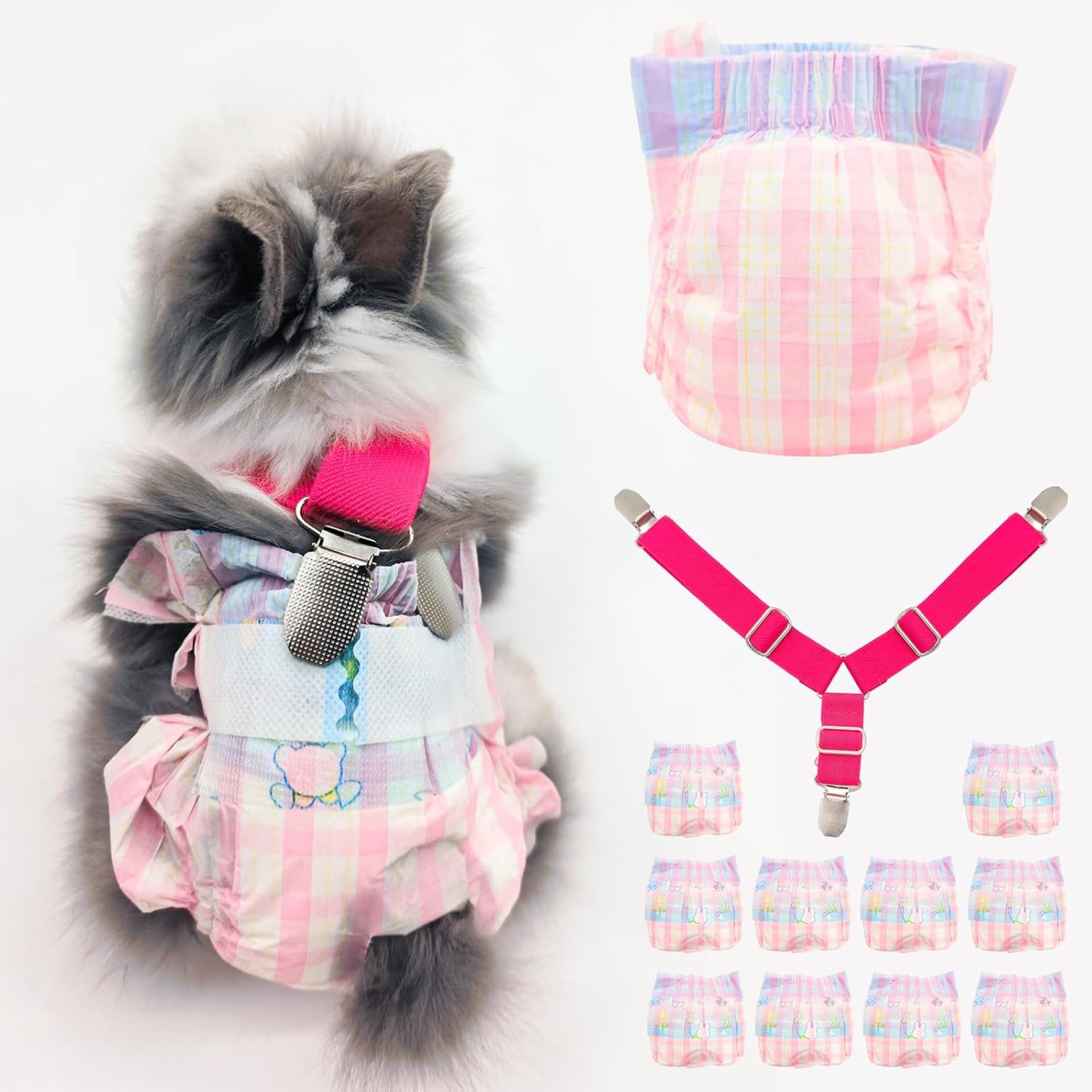 Disposable Rabbit Diapers,Small Pee Pads,with Rabbit Suspenders for Diapers Female,Squirrel Diapers,for Bunny Guinea Pig Kitten Hedgehog Sindoor and Outdoor Activities.(10PCS) (Pink Plaid, S) Disposable Rabbit Diapers,Small Pee Pads,with Rabbit Suspenders for Diapers Female,Squirrel Diapers,for Bunny Guinea Pig Kitten Hedgehog Sindoor and Outdoor Activities.(10PCS) (Pink Plaid, S)