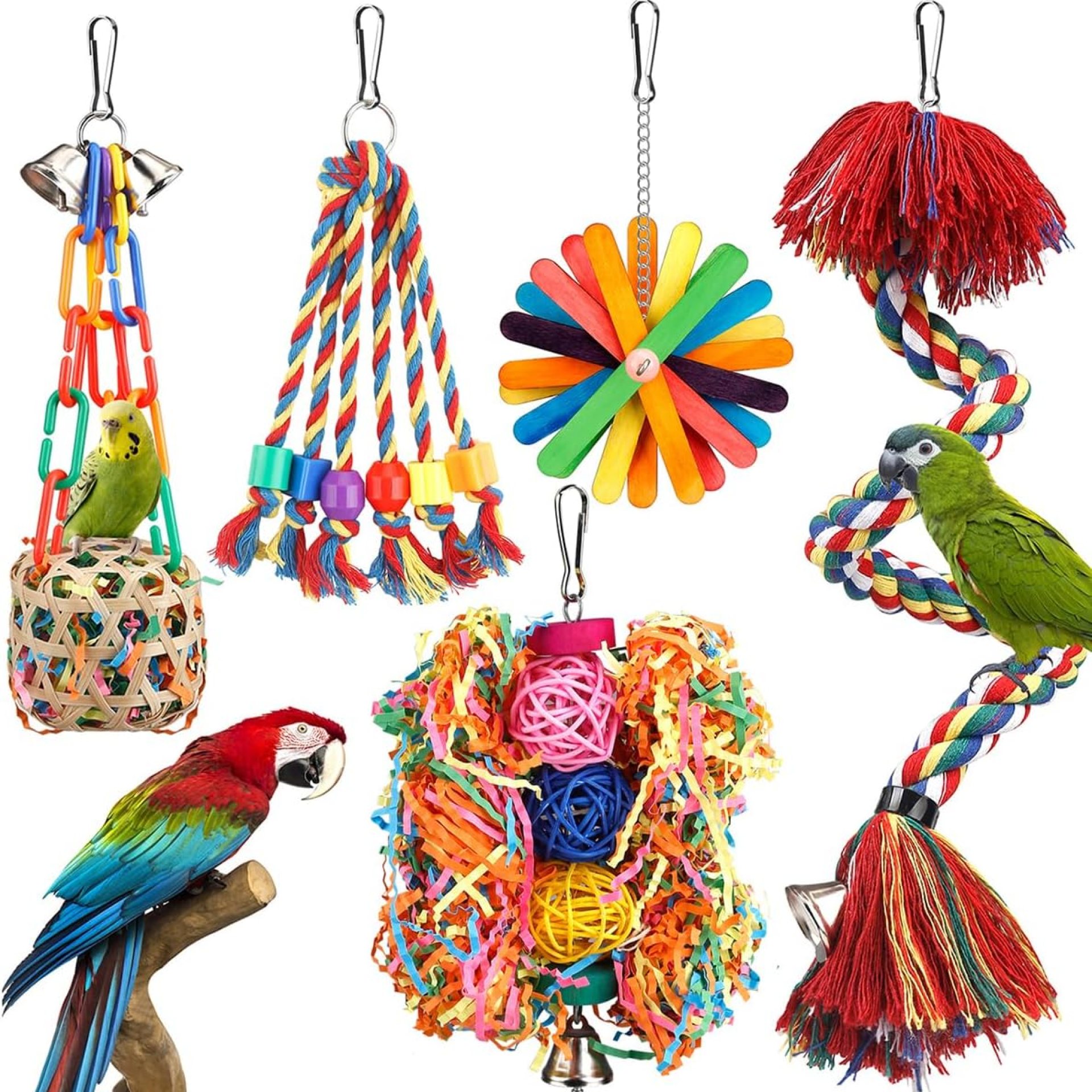 Bird Toys Bird Rope Perch with Bell Colorful Bird Chewing Shredding Foraging Toys Parakeet Toy Parrot Swing Climbing Standing Hanging Toys Bird Cage Accessories for Conure Cockatiel Budgies Lovebird Bird Toys Bird Rope Perch with Bell Colorful Bird Chewing Shredding Foraging Toys Parakeet Toy Parrot Swing Climbing Standing Hanging Toys Bird Cage Accessories for Conure Cockatiel Budgies Lovebird