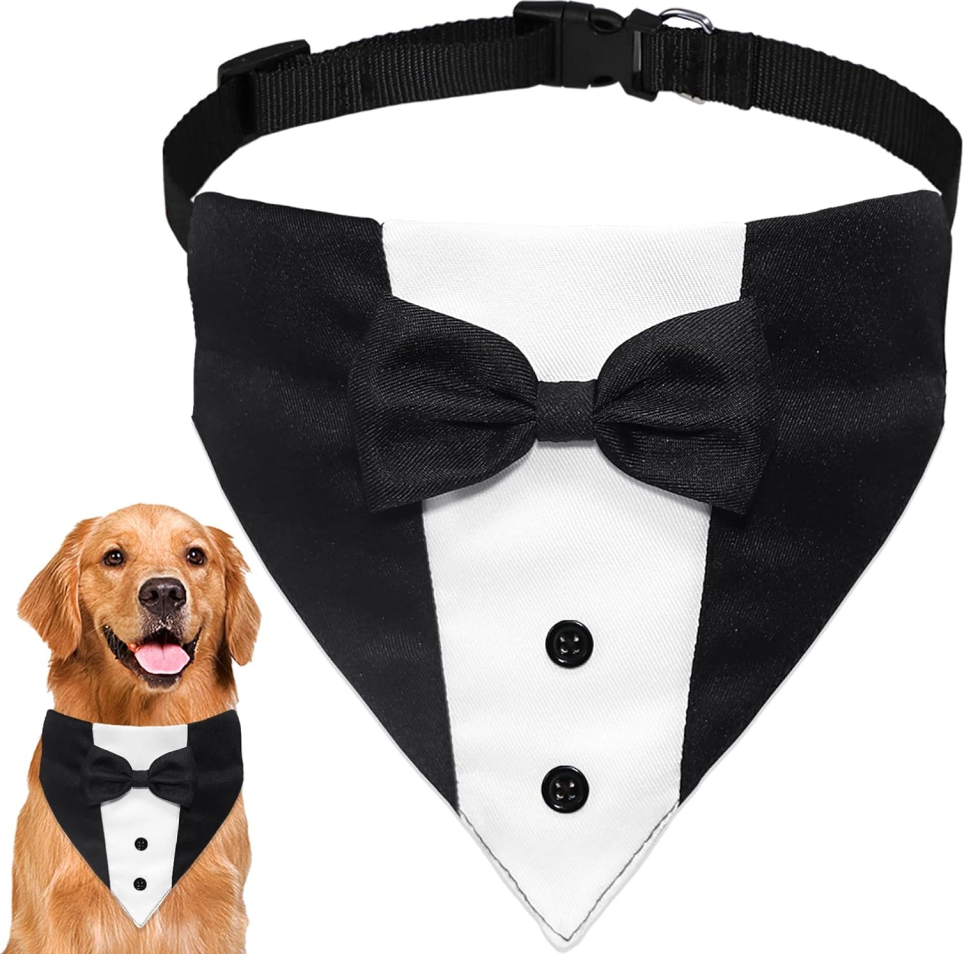 Dog Tuxedo Dog Suit Dog Wedding Bandana Collar with Bow Tie, Adjustable Dog Tux Formal Dog Costumes, Engagement Birthday Tuxedo for Small Medium Large Dogs Pets (Large: Neck 15”-25”) Dog Tuxedo Dog Suit Dog Wedding Bandana Collar with Bow Tie, Adjustable Dog Tux Formal Dog Costumes, Engagement Birthday Tuxedo for Small Medium Large Dogs Pets (Large: Neck 15”-25”)