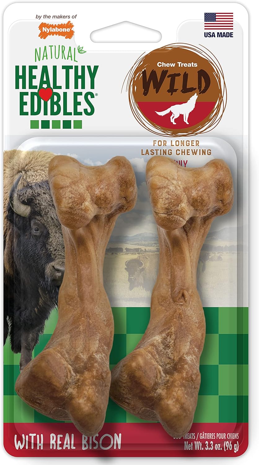 Nylabone Healthy Edibles WILD Natural Long-Lasting Bison Flavor Bone Chew Treats for Dogs, Medium (2 Count) Nylabone Healthy Edibles WILD Natural Long-Lasting Bison Flavor Bone Chew Treats for Dogs, Medium (2 Count)