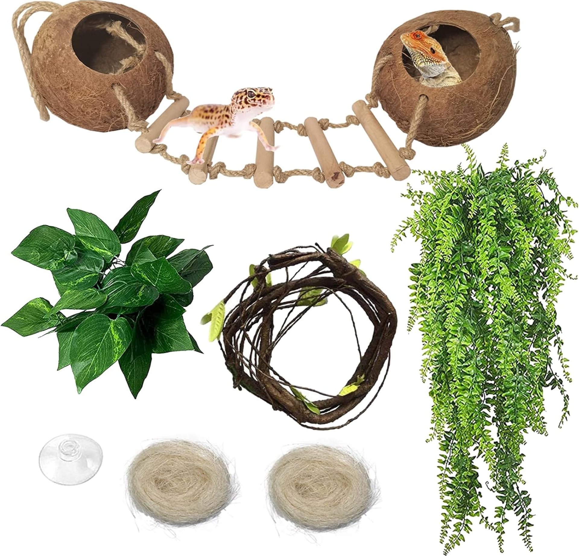 Gecko Coco Den Reptile Hideouts, Raw Coconut Husk Hut for Leopard Gecko, Sturdy Hanging Home, Climbing Porch, Hiding, Sleeping & Breeding Pad Gecko Coco Den Reptile Hideouts, Raw Coconut Husk Hut for Leopard Gecko, Sturdy Hanging Home, Climbing Porch, Hiding, Sleeping & Breeding Pad