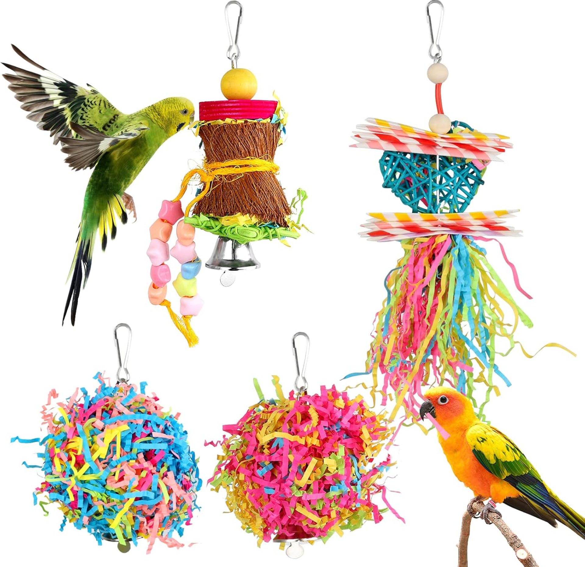YUEPET 4 Pack Bird Shredder Toys Small Parrot Chewing Toys Parrot Cage Foraging Hanging Toy for Small Bird Parakeets Parrotlets Lovebirds Cockatiels YUEPET 4 Pack Bird Shredder Toys Small Parrot Chewing Toys Parrot Cage Foraging Hanging Toy for Small Bird Parakeets Parrotlets Lovebirds Cockatiels