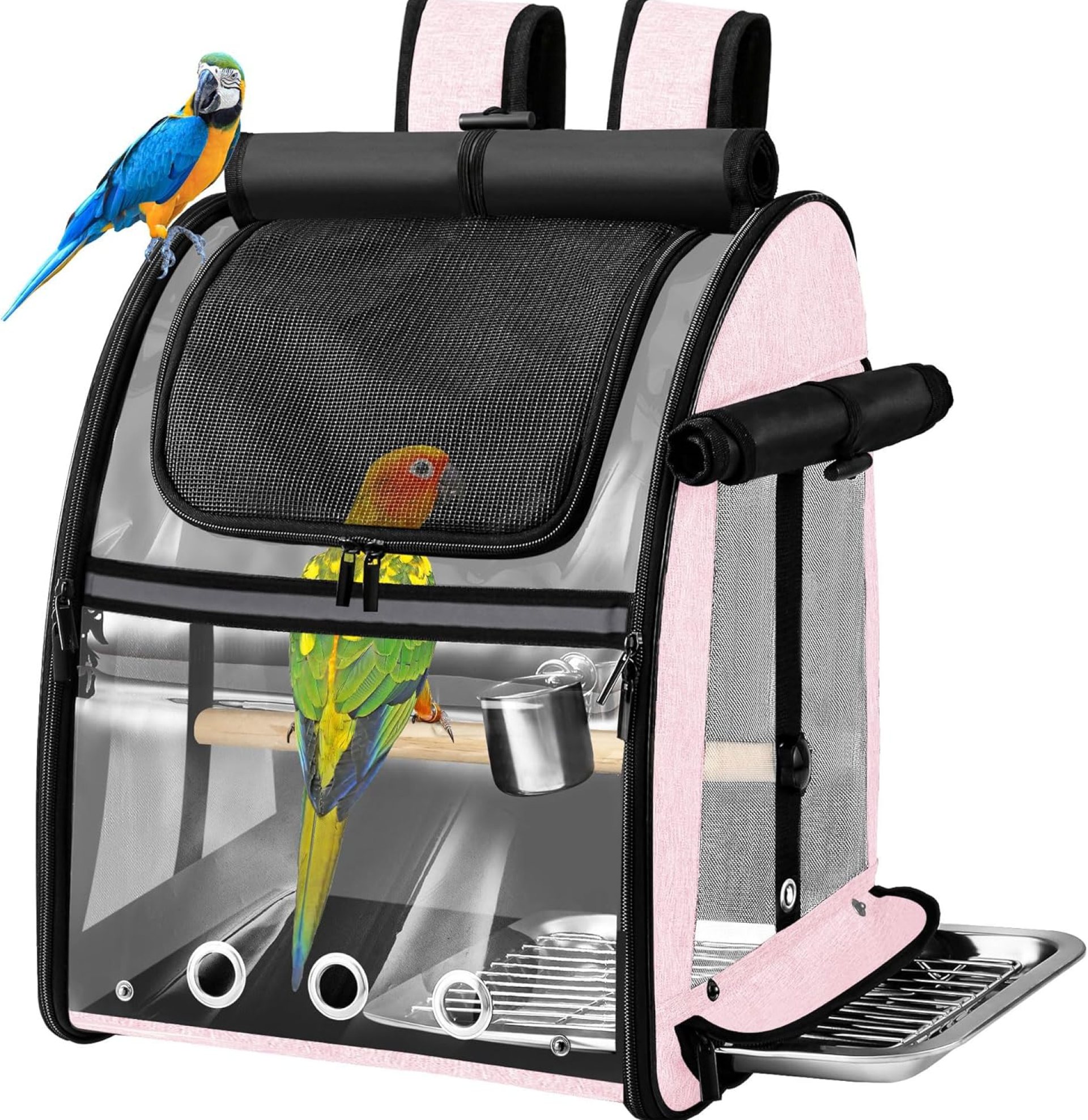SUERTREE Bird Carrier Bag with Indestructible Stainless Steel Mesh, Bird Travel Cage with Stand, Easy to Clean Backpack for Parrot, Portable Bird Travel Bag, Pet Breathable Travel Cage, Pink SUERTREE Bird Carrier Bag with Indestructible Stainless Steel Mesh, Bird Travel Cage with Stand, Easy to Clean Backpack for Parrot, Portable Bird Travel Bag, Pet Breathable Travel Cage, Pink