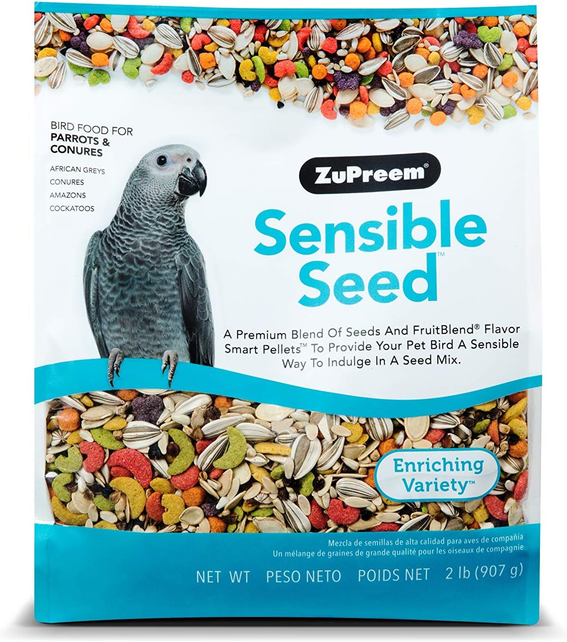 ZuPreem Sensible Seed Bird Food for Parrots and Conures, 2 lb bag (2-pack) – Premium Blend of Seeds and FruitBlend Pellets for Conures, Caiques, African Greys, Senegals, Amazons, Eclectus, Small Cocka ZuPreem Sensible Seed Bird Food for Parrots and Conures, 2 lb bag (2-pack) – Premium Blend of Seeds and FruitBlend Pellets for Conures, Caiques, African Greys, Senegals, Amazons, Eclectus, Small Cocka