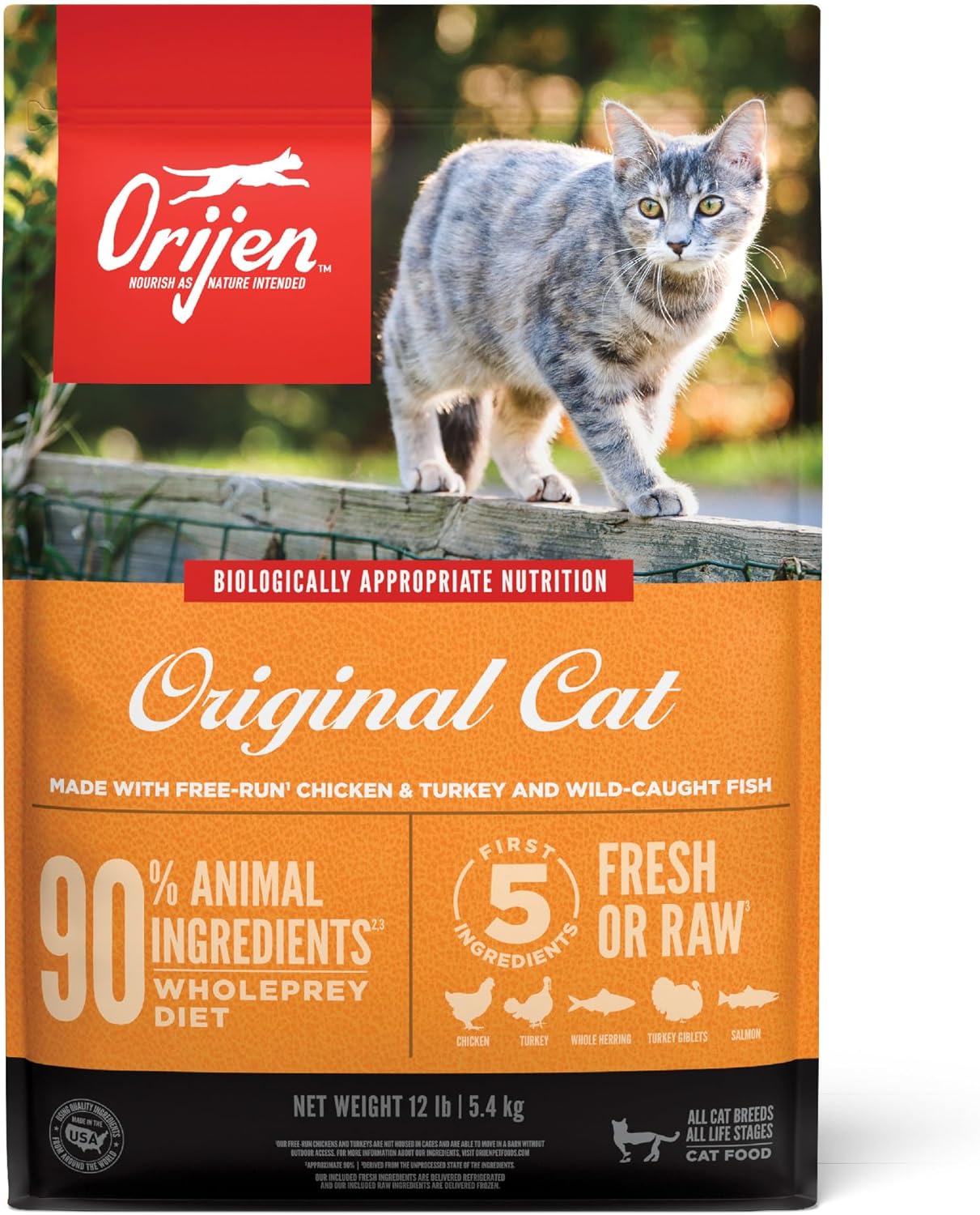 ORIJEN Original Cat, Grain Free Dry Cat Food for All Life Stages, with WholePrey Ingredients, 12lb ORIJEN Original Cat, Grain Free Dry Cat Food for All Life Stages, with WholePrey Ingredients, 12lb