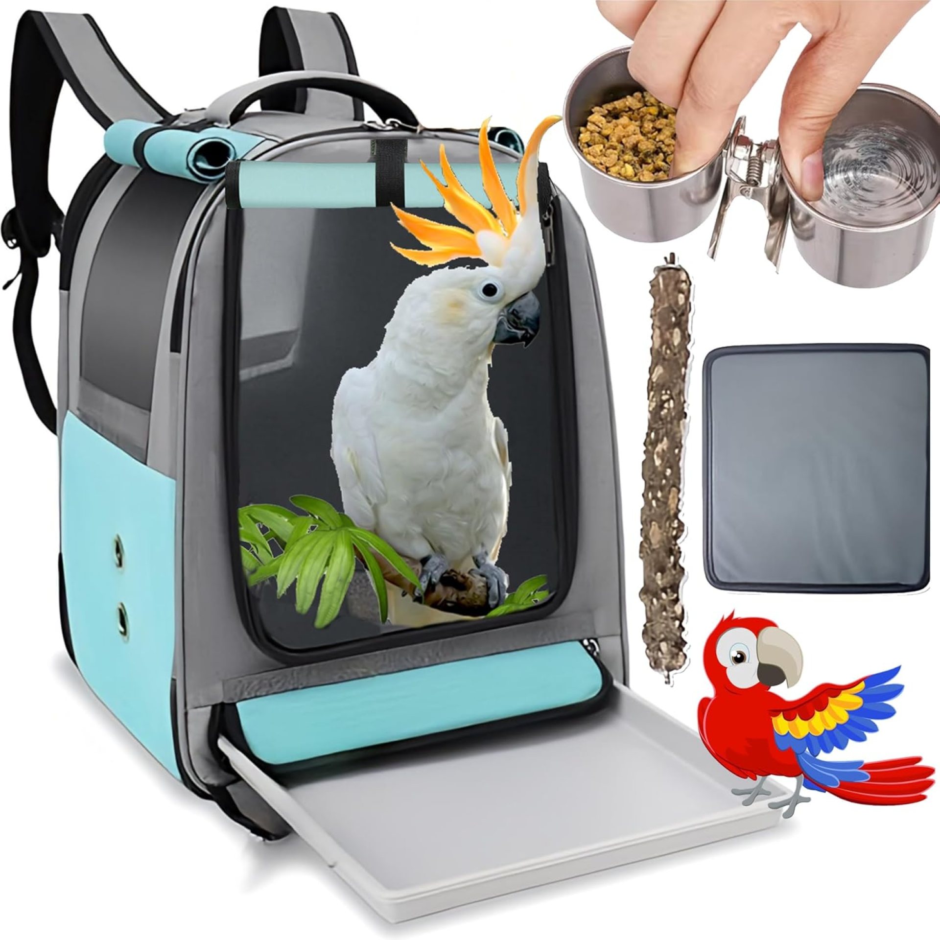 Bird Backpack Carrier Travel cage for Cockatiel, Parrot Carrier Backpack,Parakeet Carrier Travel cage with 2 Bowls Tray and Standing Perch, African Grey Carrier for Large and Small Birds (Blue) Bird Backpack Carrier Travel cage for Cockatiel, Parrot Carrier Backpack,Parakeet Carrier Travel cage with 2 Bowls Tray and Standing Perch, African Grey Carrier for Large and Small Birds (Blue)