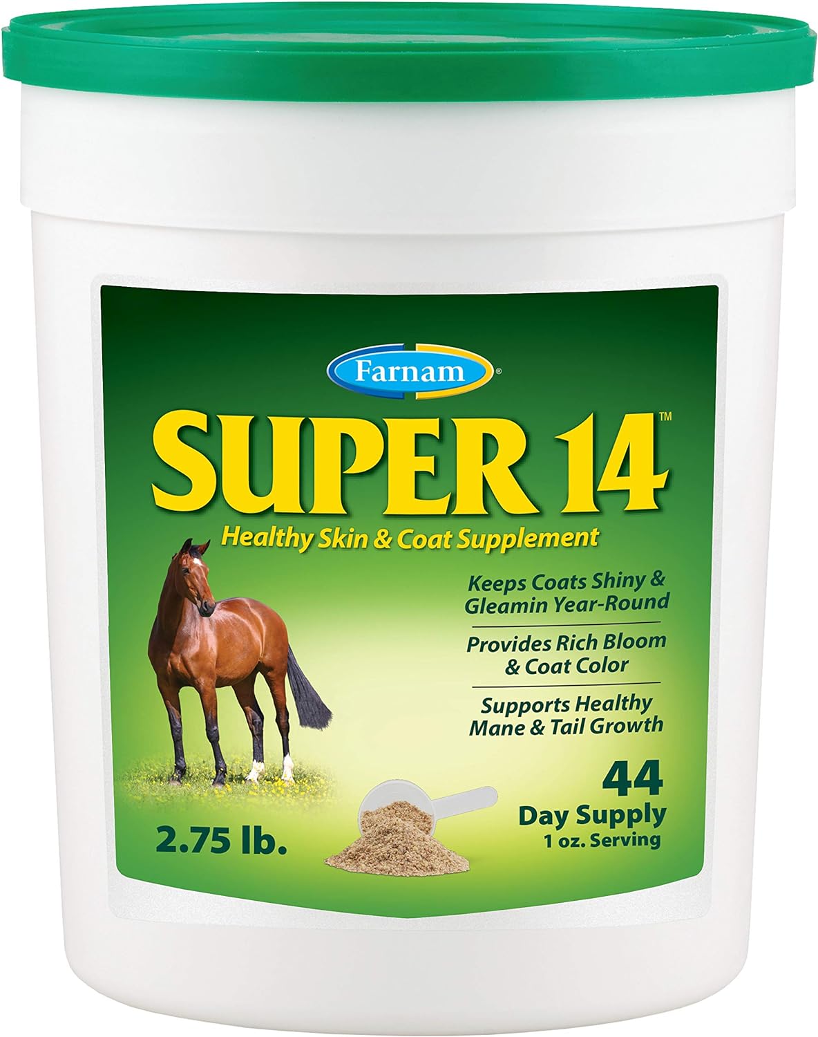 Farnam Super 14 Healthy Skin & Coat Supplement for Horses, Keeps Coats Shiny & Gleaming Year-Round 2.75 Pound, 44 Day Supply Farnam Super 14 Healthy Skin & Coat Supplement for Horses, Keeps Coats Shiny & Gleaming Year-Round 2.75 Pound, 44 Day Supply