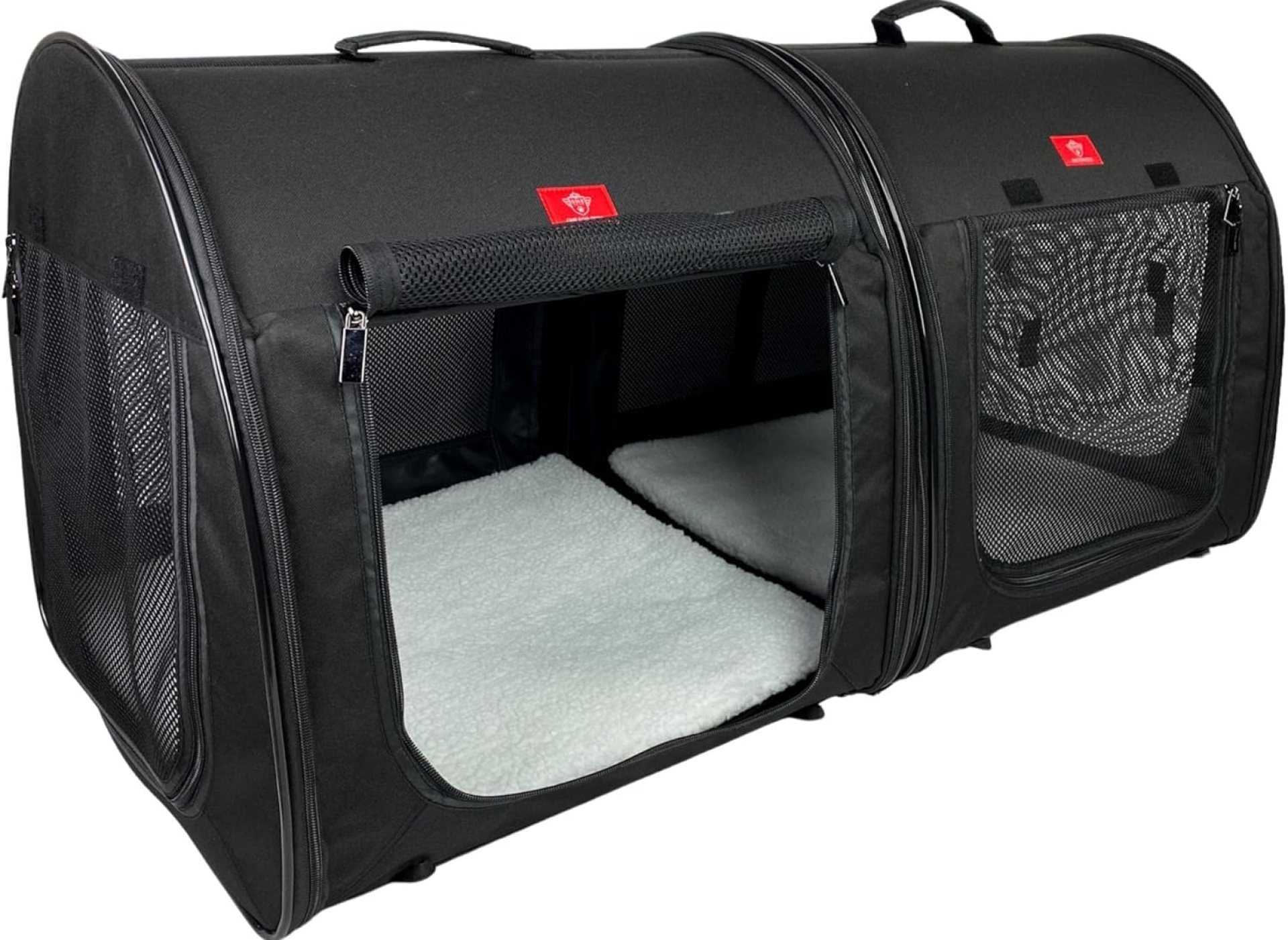 Portable 2-in-1 Double Pet Kennel/Shelter, Fabric, Black/Royal Blue 20″x20″x39″ – Car Seat-Belt Fixture Included (Black) Portable 2-in-1 Double Pet Kennel/Shelter, Fabric, Black/Royal Blue 20″x20″x39″ – Car Seat-Belt Fixture Included (Black)