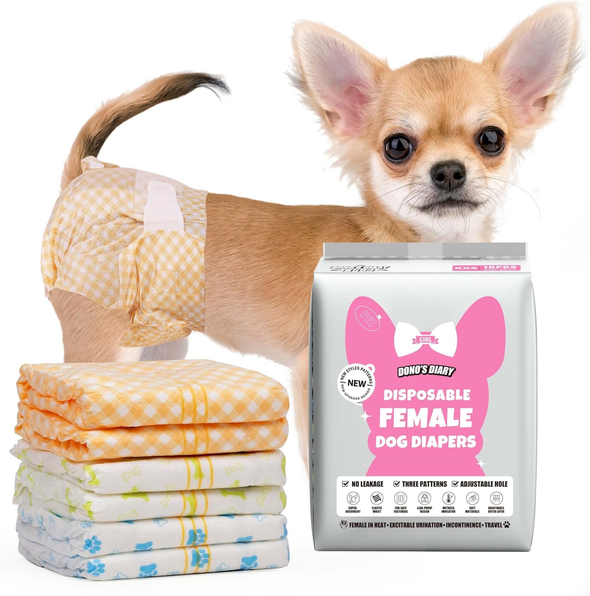 Dono Disposable Dog Diapers Female with Wetness Indicator, Disposable Doggie Diapers for Dogs in Heat, Super Absorbent Leak-Proof Pet Puppy Diapers Female for Peeing Small Medium Large Dogs Dono Disposable Dog Diapers Female with Wetness Indicator, Disposable Doggie Diapers for Dogs in Heat, Super Absorbent Leak-Proof Pet Puppy Diapers Female for Peeing Small Medium Large Dogs