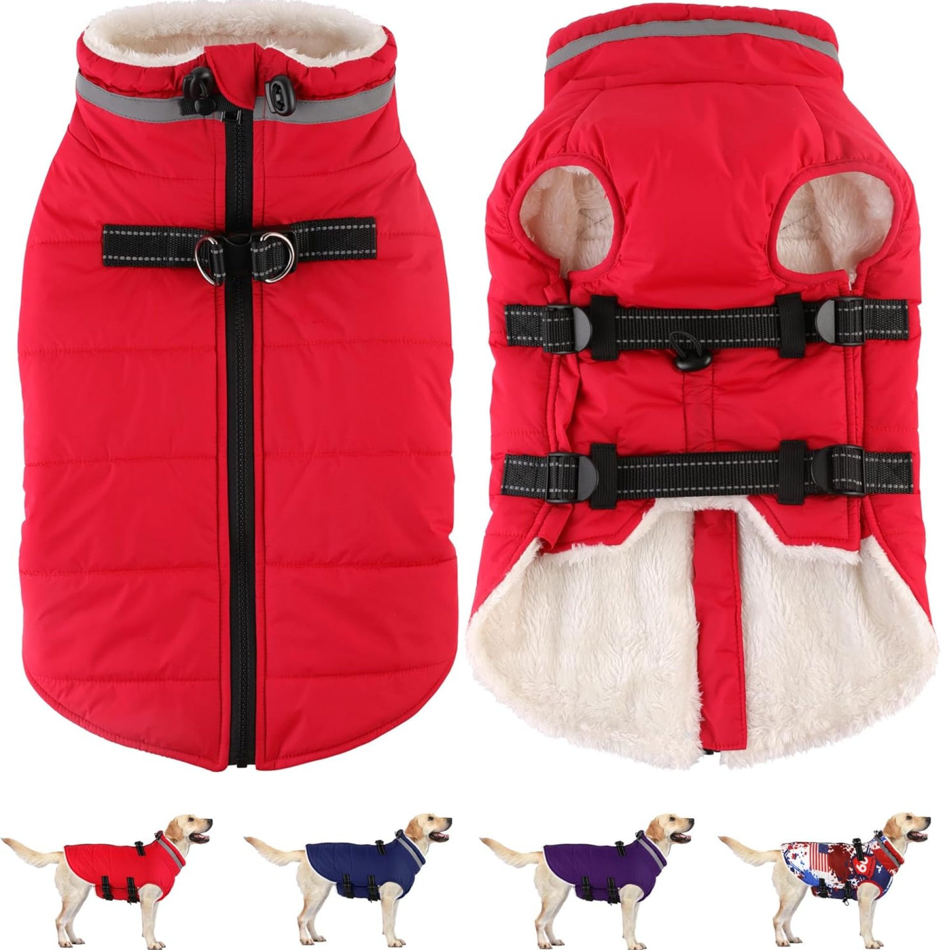 Dogcheer Dog Coat with Harness, Waterproof Dog Jacket Adjustable Dog Winter Coat with Zipper, Christmas Dog Snow Jacket Fleece Sweater for Small Medium Large Dogs – Red XS Dogcheer Dog Coat with Harness, Waterproof Dog Jacket Adjustable Dog Winter Coat with Zipper, Christmas Dog Snow Jacket Fleece Sweater for Small Medium Large Dogs – Red XS