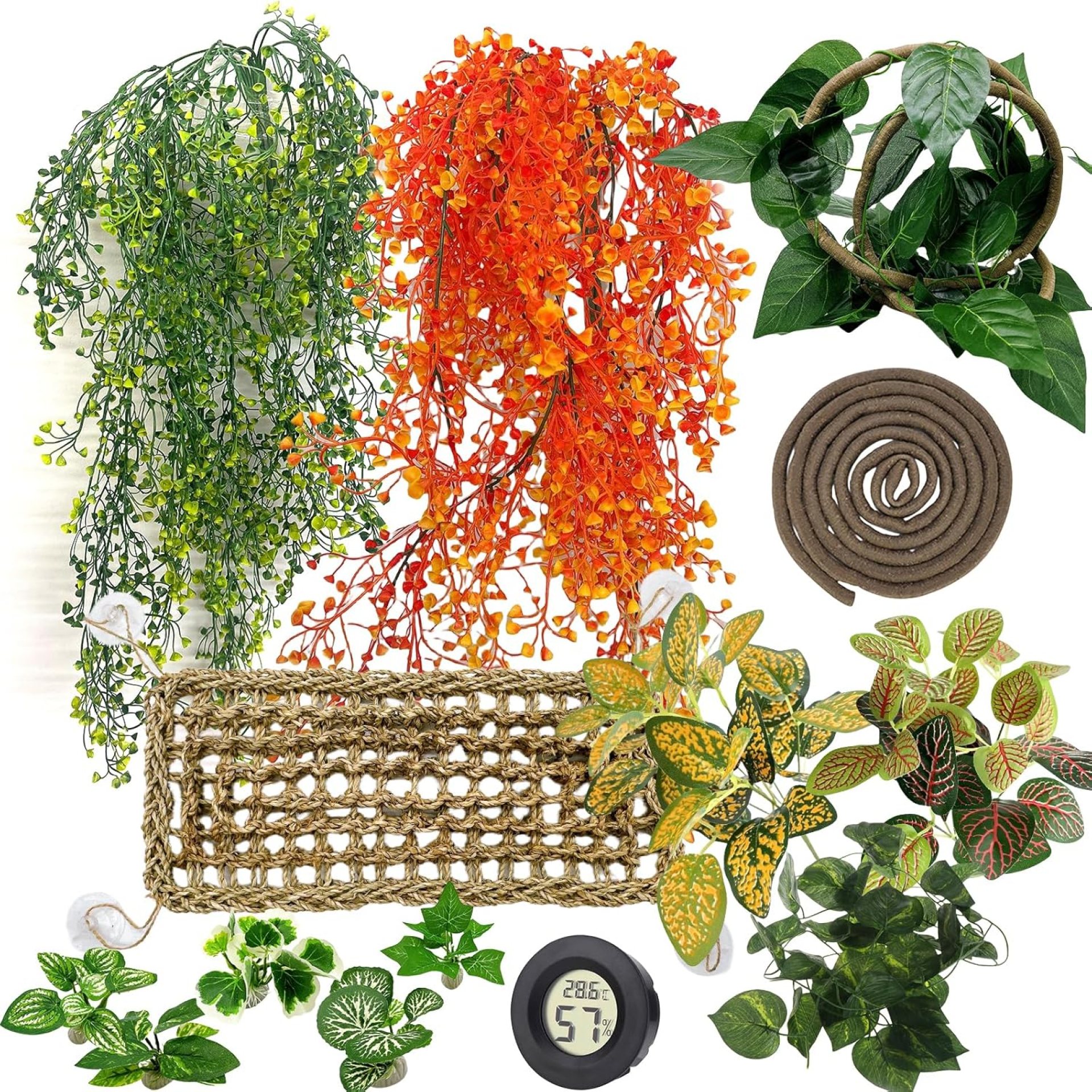Tfwadmx 15Pcs Bearded Dragon Tank Accessories, Reptile Plants, Reptile Hammock, Lizard Habitat Decor with Terrarium Plants Hygrometer for Geckos Snakes Chameleons Tfwadmx 15Pcs Bearded Dragon Tank Accessories, Reptile Plants, Reptile Hammock, Lizard Habitat Decor with Terrarium Plants Hygrometer for Geckos Snakes Chameleons