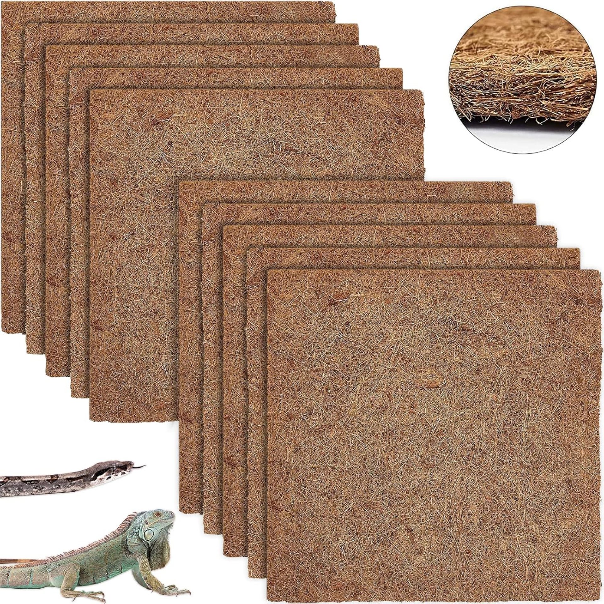 ZeeDix 10 Pieces Coconut Fiber Reptile Substrate Mat, 14 x 14 inches Natural Coco Coir Mat Turtle Bedding Tortoise Carpet Reptile Terrarium Liner for Lizard Snake Turtle Gecko Bearded Dragon ZeeDix 10 Pieces Coconut Fiber Reptile Substrate Mat, 14 x 14 inches Natural Coco Coir Mat Turtle Bedding Tortoise Carpet Reptile Terrarium Liner for Lizard Snake Turtle Gecko Bearded Dragon