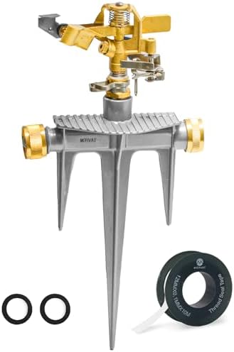 Morvat Adjustable Impact Water Lawn Sprinkler for Yard & Garden, All Brass Head & Solid Aluminum Stake, Watering System with 360° Rotation & 49Ft and 7542sq ft Spray Distance, Includes Teflon Tape Morvat Adjustable Impact Water Lawn Sprinkler for Yard & Garden, All Brass Head & Solid Aluminum Stake, Watering System with 360° Rotation & 49Ft and 7542sq ft Spray Distance, Includes Teflon Tape