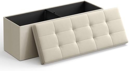 SONGMICS 43 Inches Folding Storage Ottoman Bench, Storage Chest, Foot Rest Stool, Bedroom Bench with Storage, Beige ULSF77BE SONGMICS 43 Inches Folding Storage Ottoman Bench, Storage Chest, Foot Rest Stool, Bedroom Bench with Storage, Beige ULSF77BE