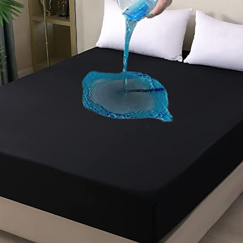 Waterproof Mattress Protector Queen, Fitted Sheet Style Breathable Mattress Cover with Deep Pocket Fits Up to 18”, Machine Washable Noiseless Bed Cover for Kids Adults Pets (Black, 60” X 80”) Waterproof Mattress Protector Queen, Fitted Sheet Style Breathable Mattress Cover with Deep Pocket Fits Up to 18”, Machine Washable Noiseless Bed Cover for Kids Adults Pets (Black, 60” X 80”)