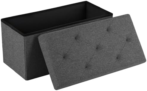 DUMOS 30in Foldable Storage Ottoman, Storage Chest for Bedroom End of Bed, Large Ottoman Bench Foot Rest Stool with Padded Seat for Entryway Living Room, Support 660lbs 90L-Linen Cloth Grey DUMOS 30in Foldable Storage Ottoman, Storage Chest for Bedroom End of Bed, Large Ottoman Bench Foot Rest Stool with Padded Seat for Entryway Living Room, Support 660lbs 90L-Linen Cloth Grey