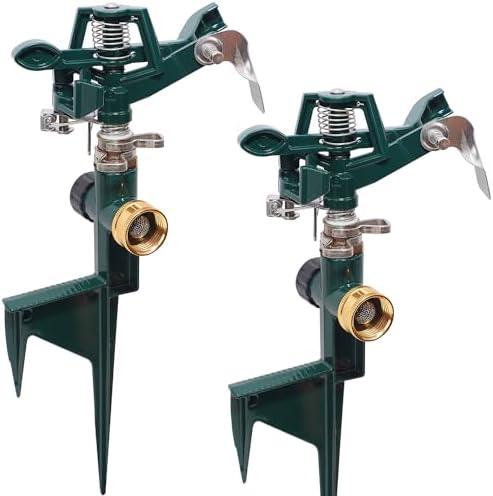 Biswing 2 Pack Impact Sprinkler Head on Metal Step Spike, Heavy Duty Zinc Alloy Lawn Sprinkler, Adjustable Coverage Nozzle on Sturdy Spike Base, 360 Degree Large Area Irrigation, Green Biswing 2 Pack Impact Sprinkler Head on Metal Step Spike, Heavy Duty Zinc Alloy Lawn Sprinkler, Adjustable Coverage Nozzle on Sturdy Spike Base, 360 Degree Large Area Irrigation, Green