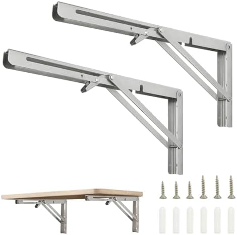 LONTAN Folding Shelf Brackets – Heavy Duty Shelf Brackets 10 Inch Stainless Steel Collapsible Shelf Brackets, DIY Wall Mounted Folding Table Brackets Space Saving for Bench Table 2 Pack LONTAN Folding Shelf Brackets – Heavy Duty Shelf Brackets 10 Inch Stainless Steel Collapsible Shelf Brackets, DIY Wall Mounted Folding Table Brackets Space Saving for Bench Table 2 Pack