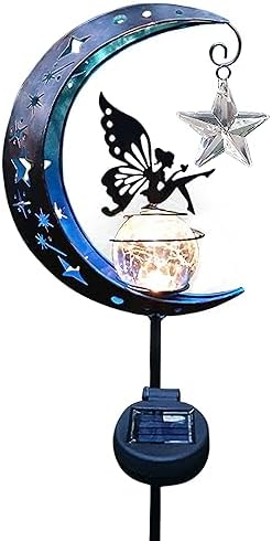 Outdoor Moon with Fairy Solar Light Garden Stake-34 Inch Fairy Garden Gifts Decor for Outside Lawn- Solar Lights Crackle Glass Globe Patio Landscape Pathway Decorations Outdoor Moon with Fairy Solar Light Garden Stake-34 Inch Fairy Garden Gifts Decor for Outside Lawn- Solar Lights Crackle Glass Globe Patio Landscape Pathway Decorations