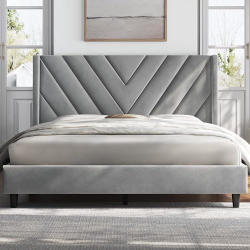 Yaheetech Queen Bed Frame Upholstered Platform Bed with Wing Side/Wooden Slat Support/Tufted Headboard with Wing Side/Mattress Foundation/No Box Spring Needed,Light Gray Queen Bed Yaheetech Queen Bed Frame Upholstered Platform Bed with Wing Side/Wooden Slat Support/Tufted Headboard with Wing Side/Mattress Foundation/No Box Spring Needed,Light Gray Queen Bed