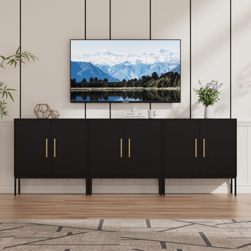 JOZZBY Set of 3 Storage Cabinet, Freestanding Sideboard with Double Doors, Modern Wooden Sideboard, Black Side Cabinets for Bedroom, Living Room, Kitchen, Office and Hallway 3 PC JOZZBY Set of 3 Storage Cabinet, Freestanding Sideboard with Double Doors, Modern Wooden Sideboard, Black Side Cabinets for Bedroom, Living Room, Kitchen, Office and Hallway 3 PC