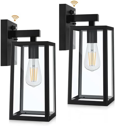 Shine HAI Dusk to Dawn Outdoor Wall Lantern, Exterior Wall Sconce Fixture with E26 Base, Waterproof Wall Mount Light, Outdoor Lantern for Porch 2 Pack Shine HAI Dusk to Dawn Outdoor Wall Lantern, Exterior Wall Sconce Fixture with E26 Base, Waterproof Wall Mount Light, Outdoor Lantern for Porch 2 Pack
