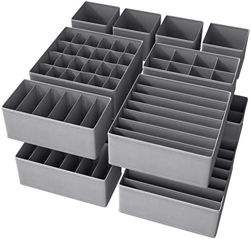 Drawer Underwear Organizer Divider Fabric Foldable Dresser Storage Basket Organizers and Storage Bins for Storing Bra Ties Lingerie Undies Sock Panty Belts Clothes Scarves Grey Drawer Underwear Organizer Divider Fabric Foldable Dresser Storage Basket Organizers and Storage Bins for Storing Bra Ties Lingerie Undies Sock Panty Belts Clothes Scarves Grey