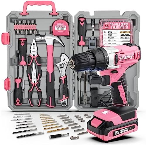 Hi-Spec 81PC 18V Cordless Drill Driver Tool Kit, Pink Power Drill Tool Set for Women – Ideal for DIY, Home Improvement & Maintenance Hi-Spec 81PC 18V Cordless Drill Driver Tool Kit, Pink Power Drill Tool Set for Women – Ideal for DIY, Home Improvement & Maintenance