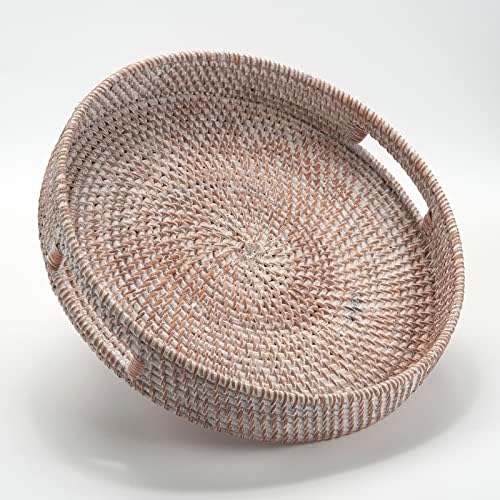 Coffee Table Tray Round Rattan Ottoman Tray Woven Serving Trays with Handles for Home and Kitchen Decorative White (Large 14 inch x 2.8 inch) Coffee Table Tray Round Rattan Ottoman Tray Woven Serving Trays with Handles for Home and Kitchen Decorative White (Large 14 inch x 2.8 inch)