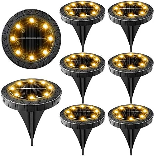 Solar Powered Ground Lights 8 Pack,IP68 Waterproof Outdoor LED Disk Lights for Garden,Non-Slip Landscape Path Lighting for Patio Lawn Yard,Pathway Wear-Resistant Deck Lights Walkway Decor(Warm White) Solar Powered Ground Lights 8 Pack,IP68 Waterproof Outdoor LED Disk Lights for Garden,Non-Slip Landscape Path Lighting for Patio Lawn Yard,Pathway Wear-Resistant Deck Lights Walkway Decor(Warm White)