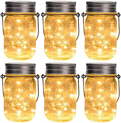 GIGALUMI Hanging Solar Mason Jar Lights, 6 Pack 30 Led String Fairy Lights Hanging Solar Lanterns Outdoor Waterproof, Hangers and Jars Included, Outdoor Decor for Christmas, Wedding, Garden, Patio GIGALUMI Hanging Solar Mason Jar Lights, 6 Pack 30 Led String Fairy Lights Hanging Solar Lanterns Outdoor Waterproof, Hangers and Jars Included, Outdoor Decor for Christmas, Wedding, Garden, Patio
