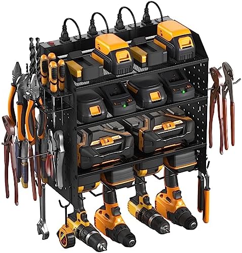 CCCEI Modular Pegboard Rack Power Tool Organizer with Charging Station. 4 Layer Wall Mount Drill Holder, Mechanic Tool Battery Charger Organizer. Garage Shop Storage Utility Shelf with Power Strip. CCCEI Modular Pegboard Rack Power Tool Organizer with Charging Station. 4 Layer Wall Mount Drill Holder, Mechanic Tool Battery Charger Organizer. Garage Shop Storage Utility Shelf with Power Strip.