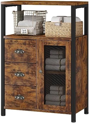 Storage Cabinet, Bathroom Storage Cabinet Organizer with 3 Removable Drawers and 1 Door, Industrial Floor Storage Cabinet for Kitchen, Living Room, Bathroom, Home Office Storage Cabinet, Bathroom Storage Cabinet Organizer with 3 Removable Drawers and 1 Door, Industrial Floor Storage Cabinet for Kitchen, Living Room, Bathroom, Home Office