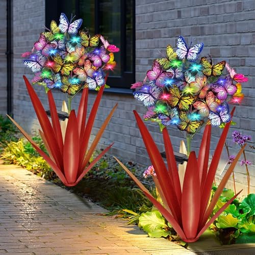 Solar Metal Agave Butterfly Flower Stick Garden Sculpture Outdoor Gift Solar Garden Christmas Lights Swaying Butterfly Garden Lights Solar Outdoor (2 PCS RED) Solar Metal Agave Butterfly Flower Stick Garden Sculpture Outdoor Gift Solar Garden Christmas Lights Swaying Butterfly Garden Lights Solar Outdoor (2 PCS RED)