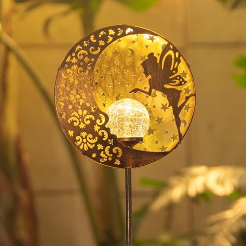 Tryme Fairy Garden Solar Lights Moon Star Glass Globe Pathway Stake Light Metal Fairy Decor Outdoor Decorative Lights Waterproof for Patio, Yard, Lawn Tryme Fairy Garden Solar Lights Moon Star Glass Globe Pathway Stake Light Metal Fairy Decor Outdoor Decorative Lights Waterproof for Patio, Yard, Lawn